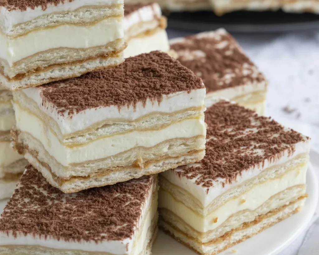 Ciasto 3 Bit bez pieczenia z herbatnikami, kajmakiem i budyniem