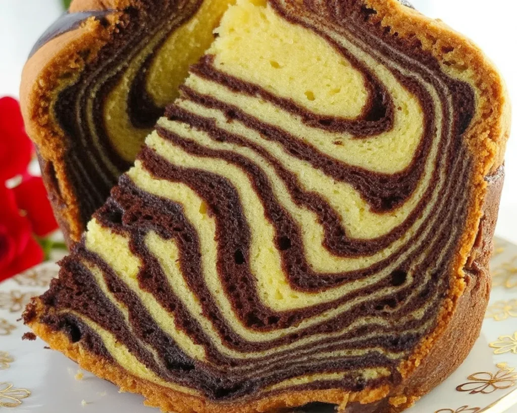 Wilgotna babka zebra z jasnym i ciemnym ciastem, idealna na święta.