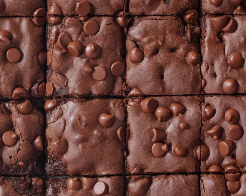Domowe brownie z chrupiącymi brzegami i fudżowym wnętrzem na talerzu.