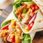 Tortilla z kurczakiem i warzywami na talerzu