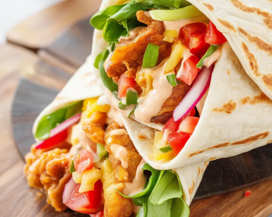 Tortilla z kurczakiem i warzywami na talerzu